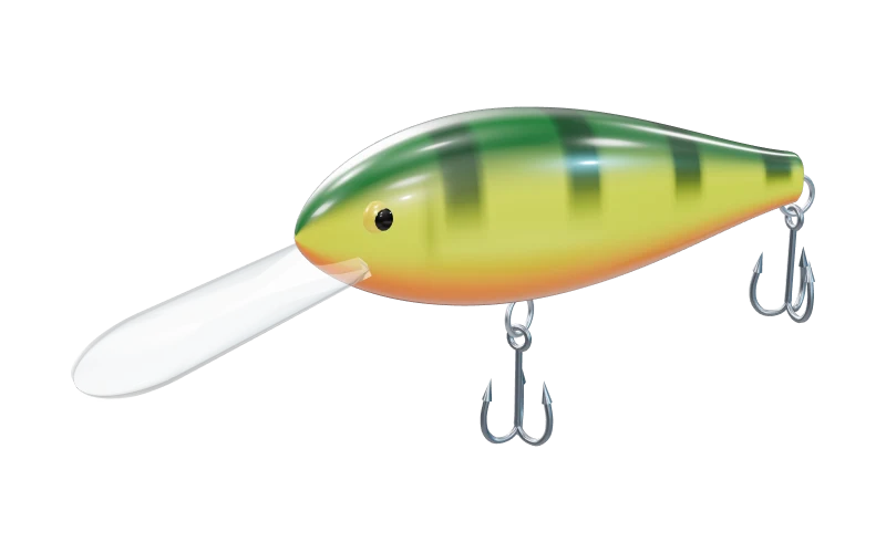 Deep-diving crankbait in fire tiger with a long clear bill