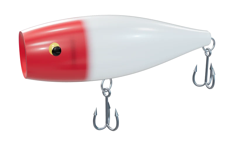 Cupped popper with a red head and white body